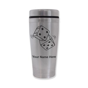 Commuter Travel Mug, Pair of Dice, Personalized Engraving Included