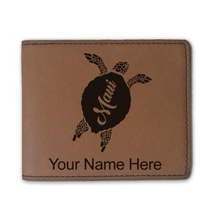 Cartera plegable de cuero sintético, tortuga marina de Maui, grabado personalizado incluido