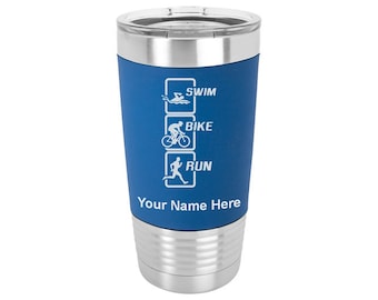 20oz Silicone Tumbler Mug, Swim Bike Run Vertical, Personalized Engraving Included