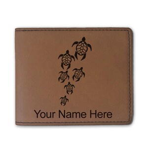 Cartera plegable de cuero sintético, familia de tortugas marinas, grabado personalizado incluido