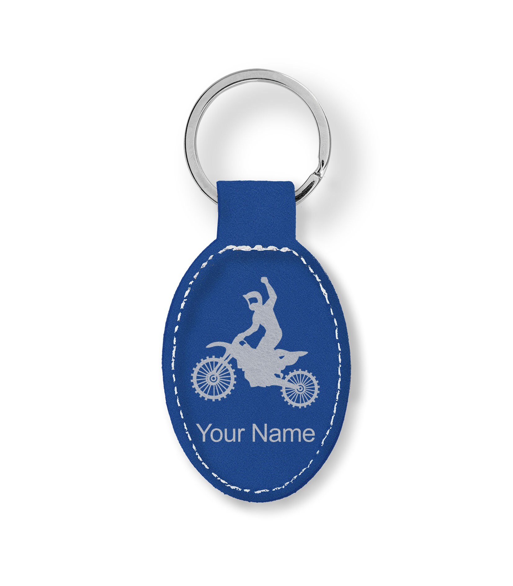 Faux Leather Oval Keychain, motocross, Personalized Engraving
