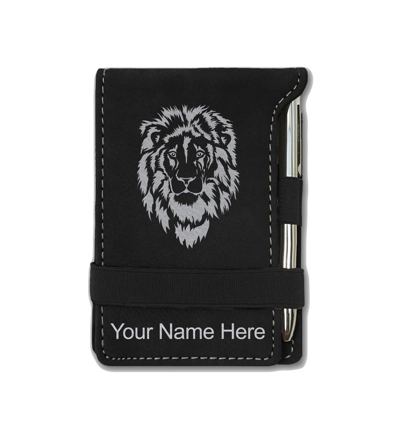 Faux Leather Mini Notepad, lion Head, Personalized Engraving Included ...