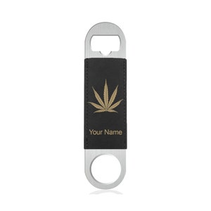 Faux Leather Bottle Opener, Marijuana leaf, Personalized Engraving Included (Faux Leather)