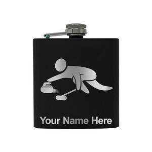 6oz Stainless Steel Flask, Curling Figure, Personalized Engraving Included (Stainless Steel)