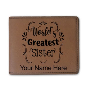 Cartera plegable de piel sintética, la mejor hermana del mundo, grabado personalizado incluido