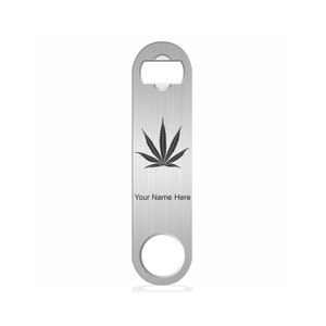 Bottle Opener, Marijuana leaf, Personalized Engraving Included (Stainless Steel)