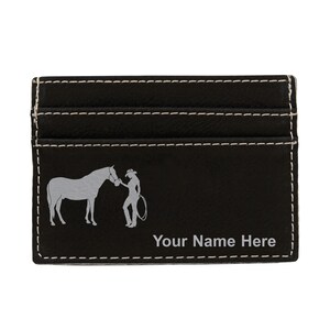 Monedero de cuero sintético Money Clip, Caballo y Vaquera, Grabado Personalizado Incluido