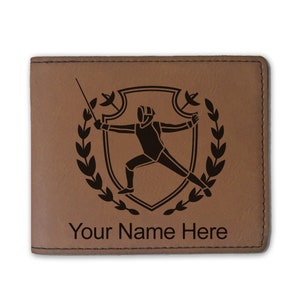 Cartera plegable de cuero sintético, esgrima, grabado personalizado incluido