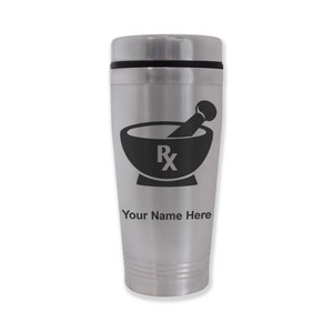 Commuter Travel Mug, Rx Pharmacy Symbol, Personalized Engraving Included