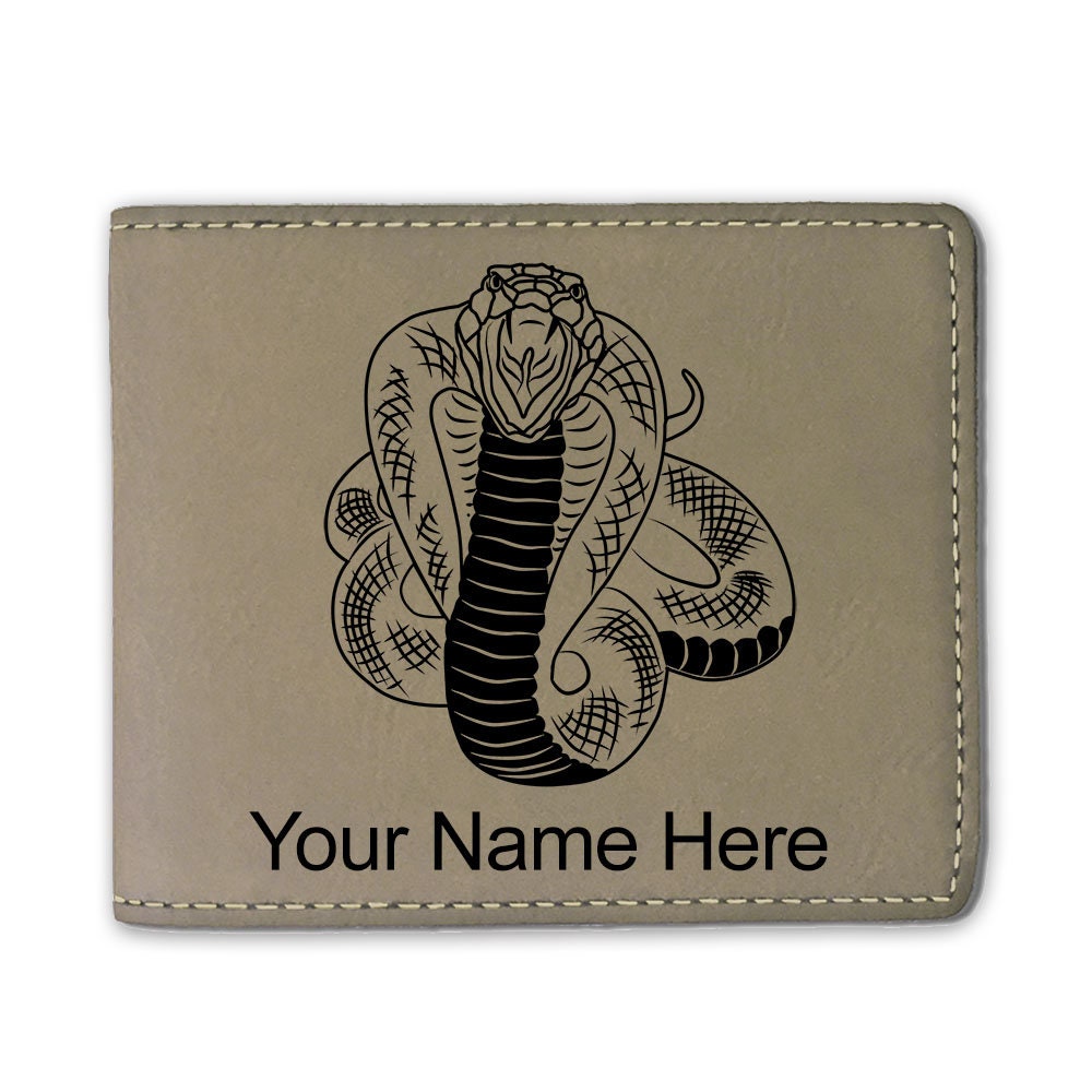 Faux Leather Bi-fold Wallet, Cobra Snake, Personalized Engraving