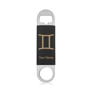 Faux Leather Bottle Opener, Zodiac Sign Gemini, Personalized Engraving Included (Faux Leather)