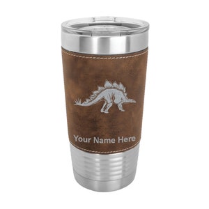 20oz Faux Leather Tumbler, Stegosaurus Dinosaur, Personalized Engraving Included