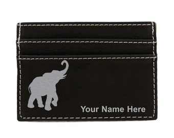 Faux Leather Money Clip Wallet, Indian Elephant, Personalized Engraving Included