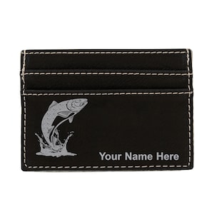 Monedero de cuero sintético Money Clip, pescado de trucha, grabado personalizado incluido
