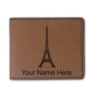 Cartera plegable de cuero sintético, Torre Eiffel, grabado personalizado incluido
