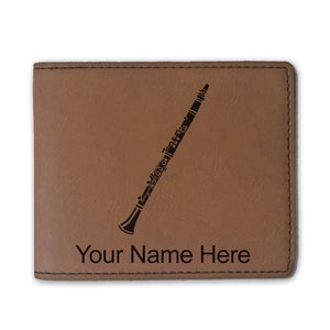 Cartera plegable de cuero sintético, clarinete, grabado personalizado incluido
