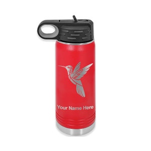 20oz Double Wall Flip Top Water Bottle with Straw, Hummingbird, Personalized Engraving Included
