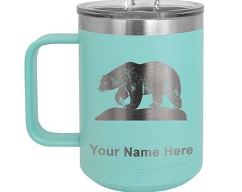 LaserGram 15oz Vacuum Insulated Coffee Mug, Polar Bear, Personalized Engraving Included