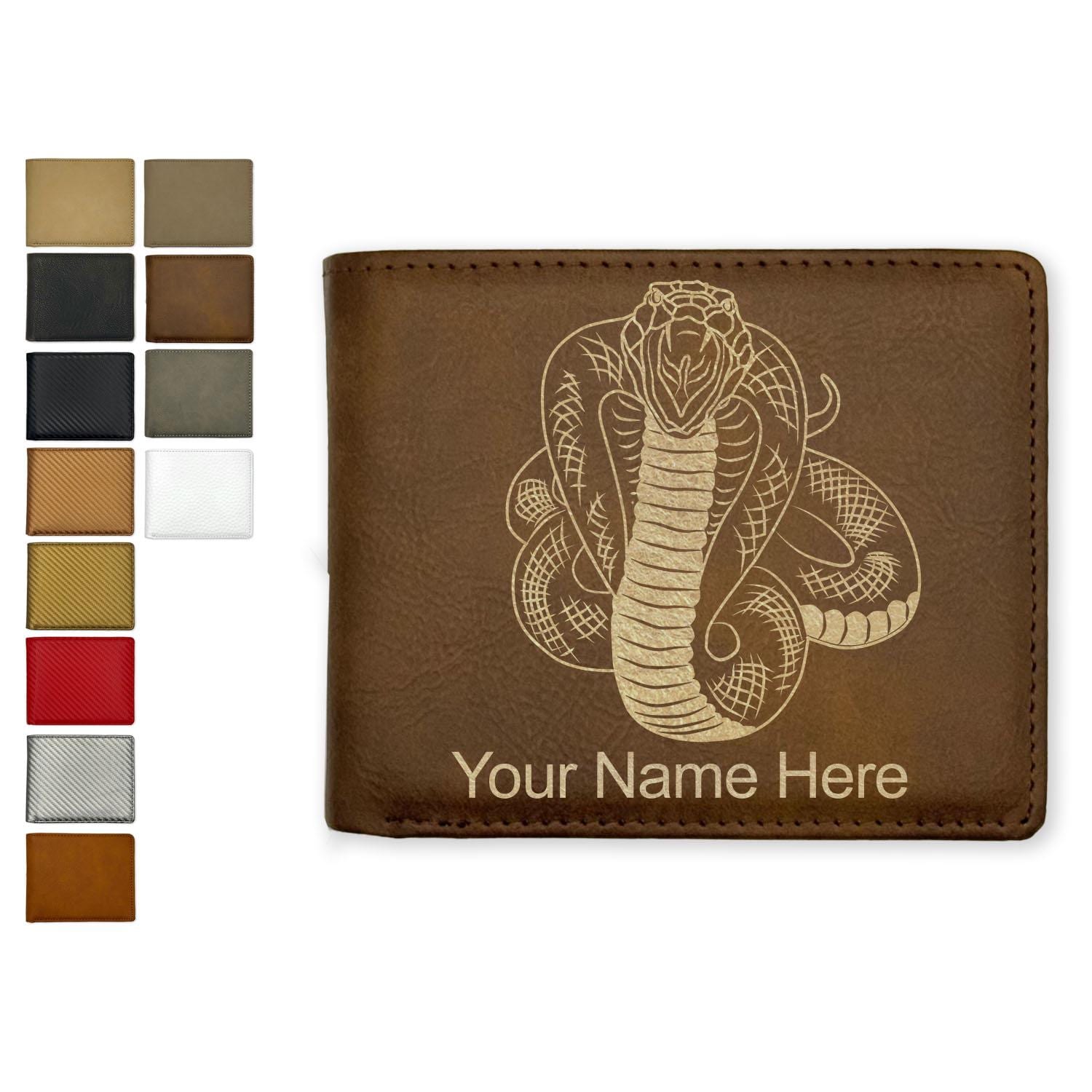 Personalized Faux Leather Bifold Wallet, Cobra Snake, Custom