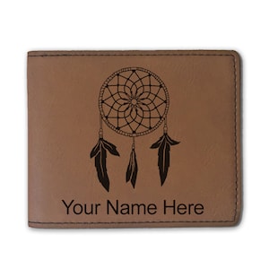 Cartera plegable de cuero sintético, Dream Catcher, grabado personalizado incluido