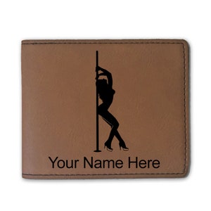 Cartera plegable de cuero sintético, bailarina con pértiga, grabado personalizado incluido