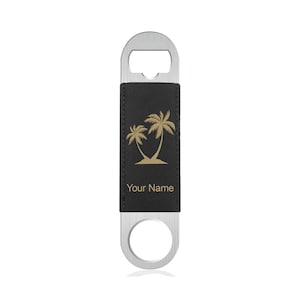 Faux Leather Bottle Opener, Palm Trees, Personalized Engraving Included (Faux Leather)