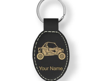 Faux Leather Oval Keychain, off Road Racer, Personalized Engraving
