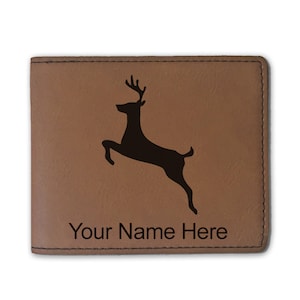 Cartera plegable de cuero sintético, ciervo, grabado personalizado incluido