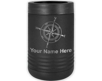 LaserGram Double Wall Insulated Beverage Can Holder, Compass Rose, Personalized Engraving Included