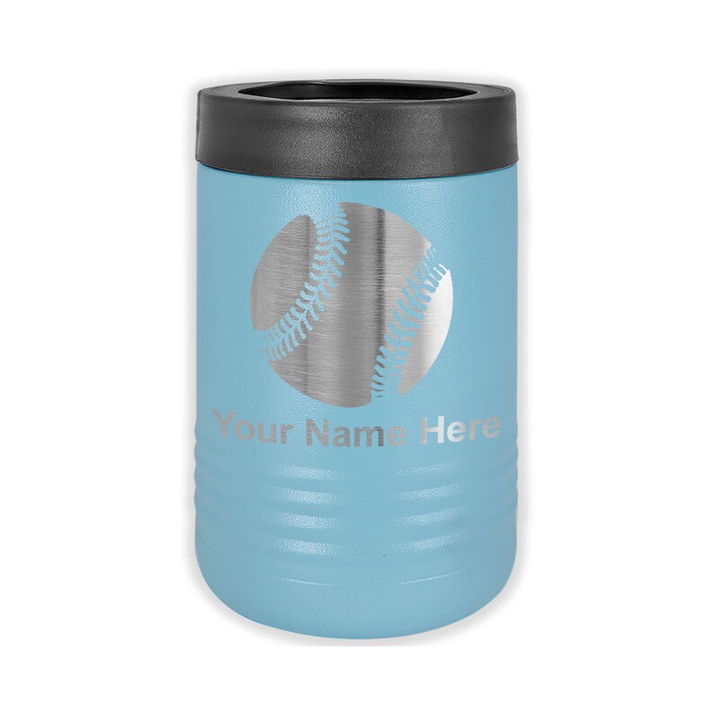 LaserGram Double Wall Insulated Beverage Can Holder, Baseball Ball, Personalized Engraving Included Light Blue