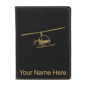 LaserGram Faux Leather Passport Holder, Helicopter 2, Personalized Engraving Included