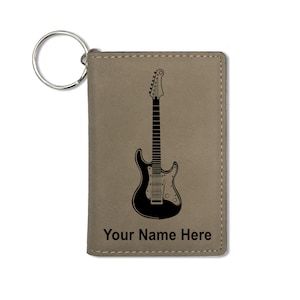 Monedero de soporte de identificación, guitarra eléctrica, grabado personalizado incluido
