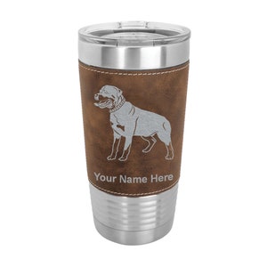 20oz Faux Leather Tumbler, Rottweiler Dog, Personalized Engraving Included