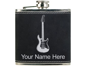 Faux Leather Flask, Electric Guitar, Personalized Engraving Included