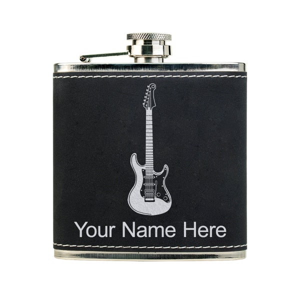 Faux Leather Flask, Electric Guitar, Personalized Engraving Included