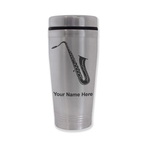 Commuter Travel Mug, Saxophone, Personalized Engraving Included