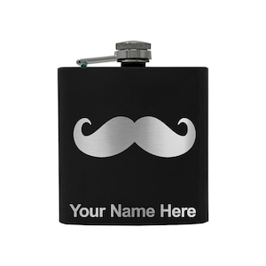 6oz Stainless Steel Flask, Mustache, Personalized Engraving Included (Stainless Steel)