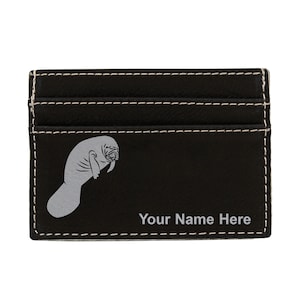 Monedero de cuero sintético Money Clip, manatí, grabado personalizado incluido