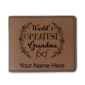 Cartera plegable de piel sintética, la mejor abuela del mundo, grabado personalizado incluido