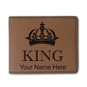 Cartera plegable de cuero sintético, corona de rey, grabado personalizado incluido