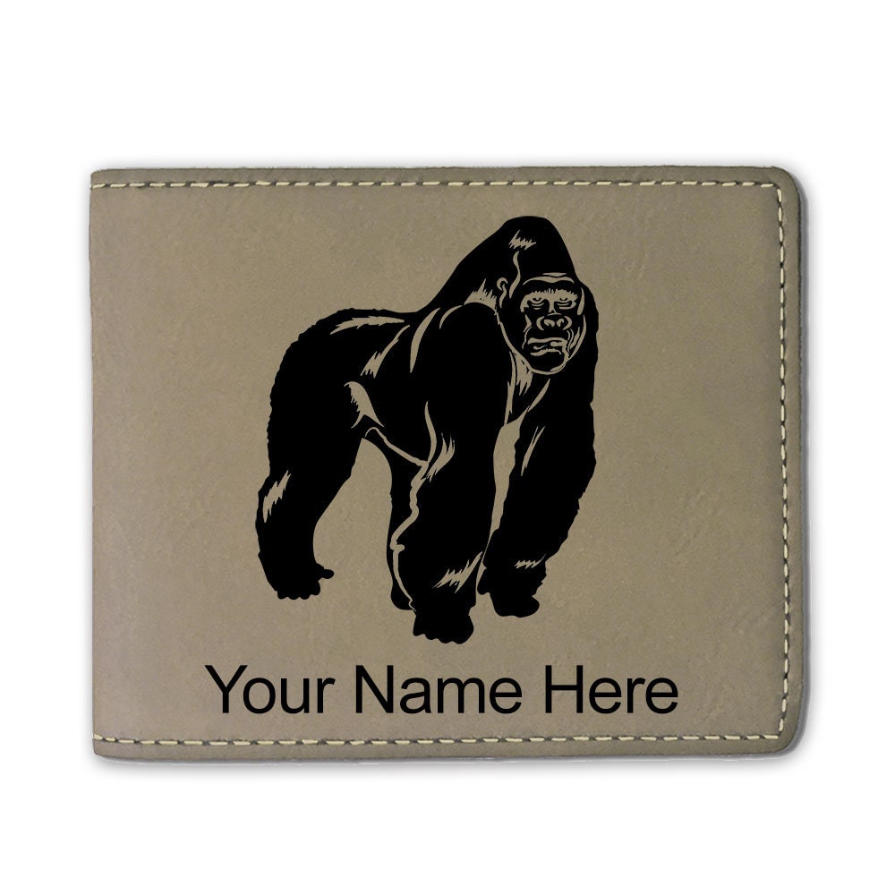 Faux Leather Bi-Fold Wallet, Gorilla, Personalized Engraving
