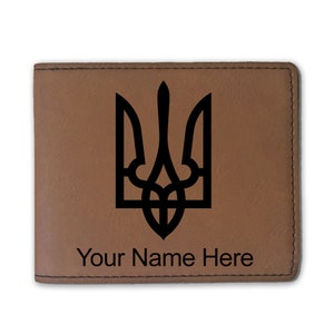 Cartera plegable de cuero sintético, bandera de Ucrania, grabado personalizado incluido