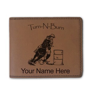 Cartera plegable de imitación de cuero, Barrel Racer Turn N Burn, grabado personalizado incluido