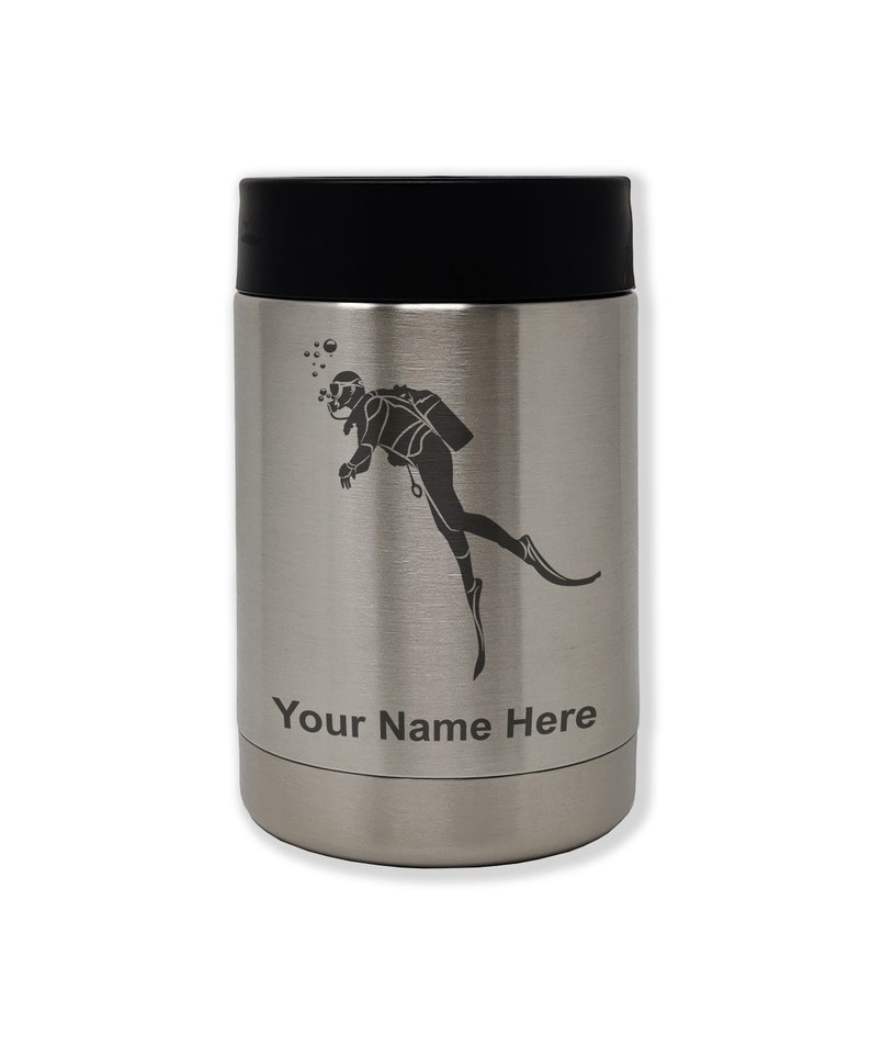 Scuba Diver Stainless Steel Double Wall Can Holder Personalized Engraving Included