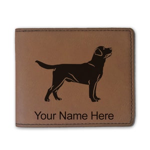 Cartera plegable de cuero sintético, perro Labrador Retriever, grabado personalizado incluido