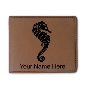 Cartera plegable de cuero sintético, caballito de mar, grabado personalizado incluido