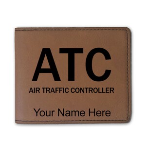 Cartera plegable de cuero sintético, controlador de tráfico aéreo ATC, grabado personalizado incluido