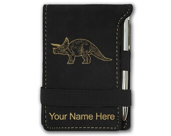 Faux Leather Mini Notepad, Triceratops Dinosaur, Personalized Engraving Included