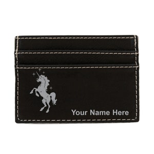 Monedero de cuero sintético Money Clip, unicornio, grabado personalizado incluido