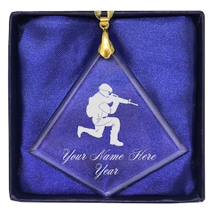 LaserGram Christmas Ornament, Military Soldier, Personalized Engraving Included (Diamond Shape)